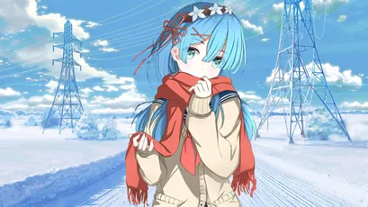 雪原少女 动漫 冬季 雪景 4K