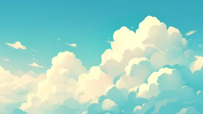 蓝天白云的宁静场景 天空 云朵 卡通风格 4K