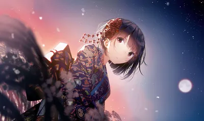 星夜和服少女 动漫 和服 星空 4K