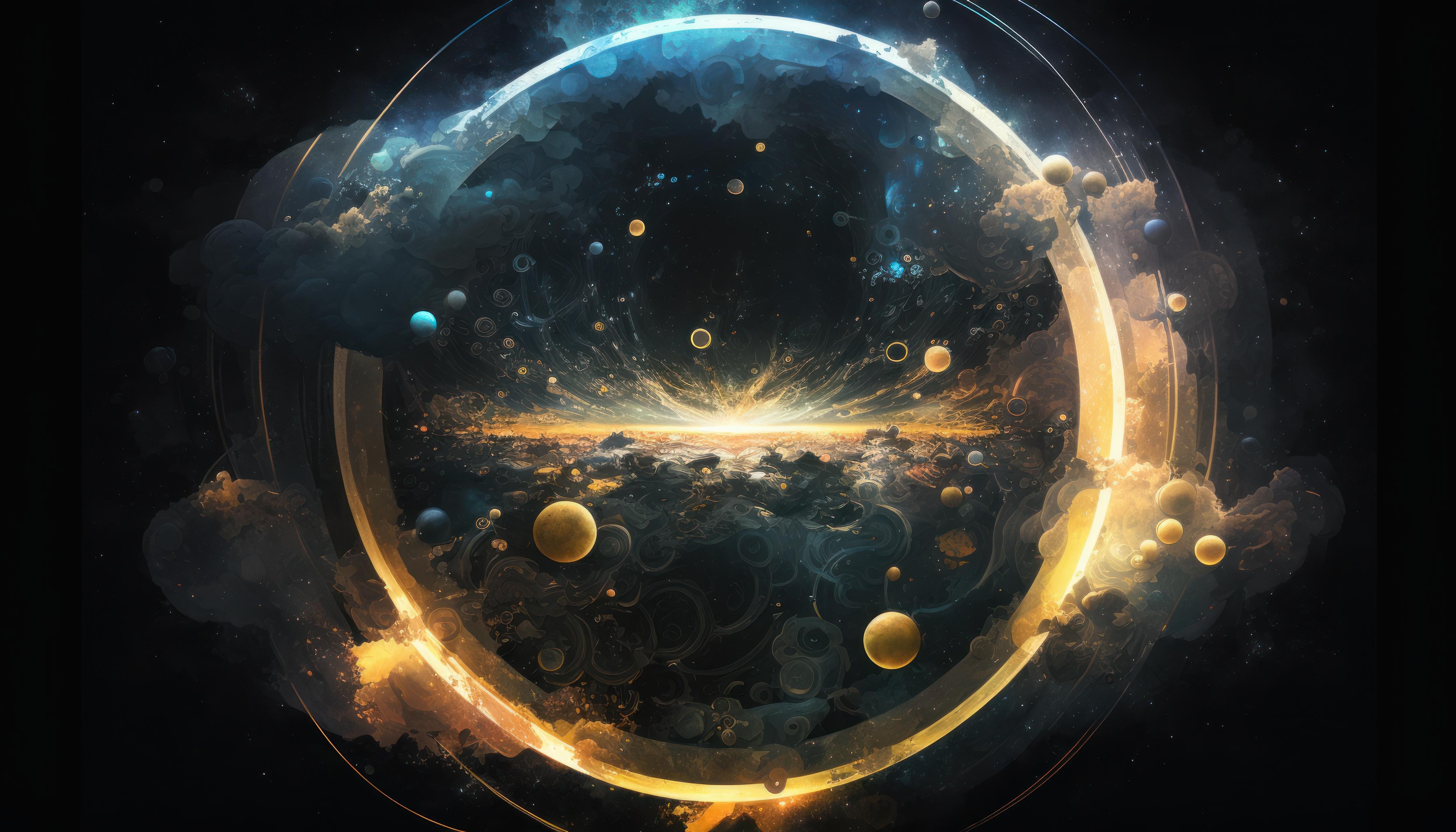 宇宙之环的奇迹 宇宙场景 科幻风格 金色与蓝色 4K