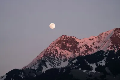 雪山月升 雪山 月亮 自然风光 8K