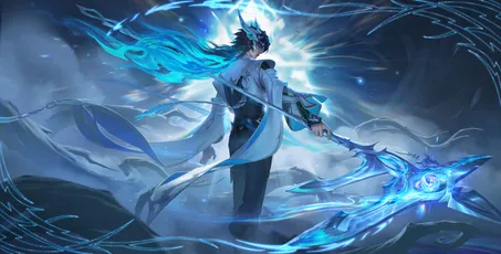 冰蓝剑士 奇幻场景 动漫风格 蓝色调 8K