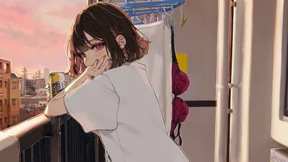 阳台上的女孩 阳台 动漫风格 黄昏 4K