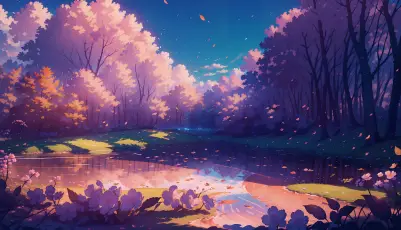 梦幻森林 森林 夜晚 樱花 4K