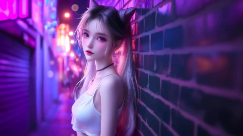 霓虹街巷的神秘女子 霓虹灯 街头 未来感 4K