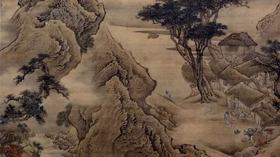 山水田园图 山水画 古代风格 淡雅色调 4K