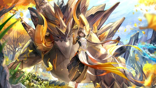 奇幻巨兽与少女 幻想风格 奇幻场景 金色主调 1080P