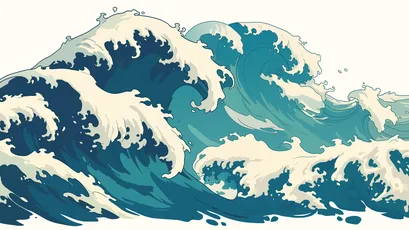 海浪插画 海浪 插画风格 蓝色 4K