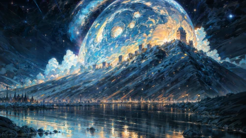 奇幻星空下的城堡 奇幻 星空 城堡 4K