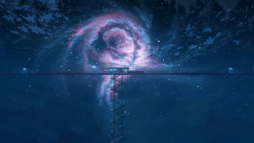 星空下的悬浮平台 宇宙星空 科幻场景 蓝色调 2K