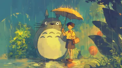 龙猫雨中同行 宫崎骏 动画 雨天 4K