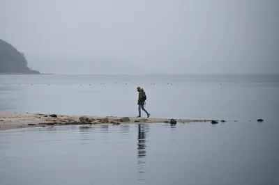 海边孤独的行人 海滩 孤独 阴天 2K