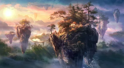 浮空山峦奇景 奇幻风景 悬浮岛屿 东方意境 2K