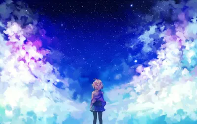 星空下的少女 动漫 幻想 星空 2K