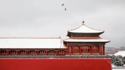 雪后故宫 古建筑 雪景 红色 1080P