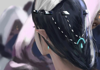 神秘黑发精灵 动漫风格 奇幻 黑色长发 4K