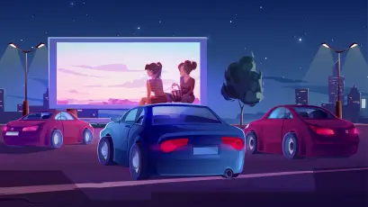 夜幕下的露天电影 露天电影院 夜晚 汽车影院 4K