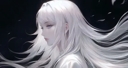 银发少女 动漫风格 梦幻场景 黑白配色 8K