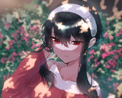 梦幻花园中的少女 动漫 幻想 花朵 4K