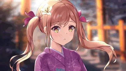 秋日和服少女 动漫风格 秋季景色 紫色和服 4K