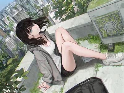 屋顶少女 动漫 城市景观 休闲 4K