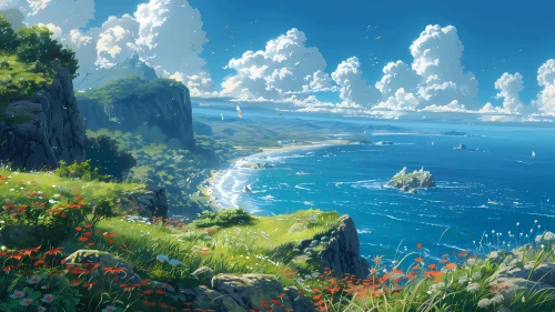 碧海悬崖的夏日风光 风景 海边 悬崖 4K