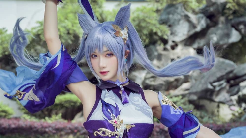 紫发兔耳少女Cosp Cosplay 兔耳 二次元 4K