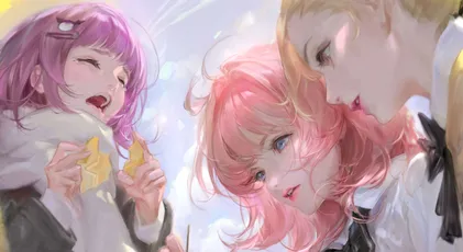 少女们的午后时光 动漫风格 温馨场景 粉色头发 4K