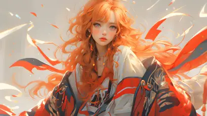 橙发少女 橙色头发 幻想风格 飘逸长发 4K