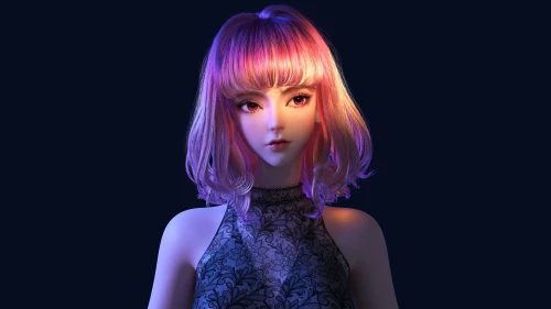 霓虹紫发少女 动漫风格 紫色调 未来感 4K