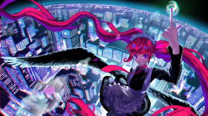 霓虹都市中的少女 赛博朋克 未来城市 紫红色调 4K