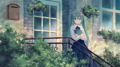 绿意盎然的少女 动漫风格 户外场景 绿色植物 4K