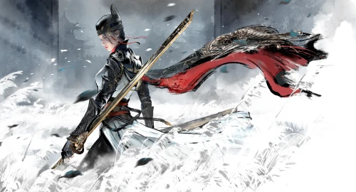 雪中持剑侠客 武侠场景 动态战斗 红黑配色 4K