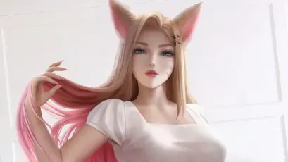 粉色狐耳少女 动漫 狐耳娘 粉色长发 4K