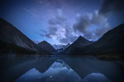 星夜山湖倒影 风景 夜景 星空 2K