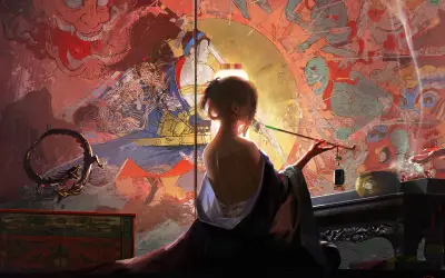 壁画前的画师 人物 绘画 壁画 1080P