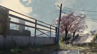 樱花盛开的街角 风景 动漫风格 春天 4K
