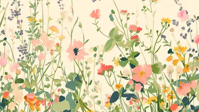 水彩花丛 花卉 水彩画 自然 4K