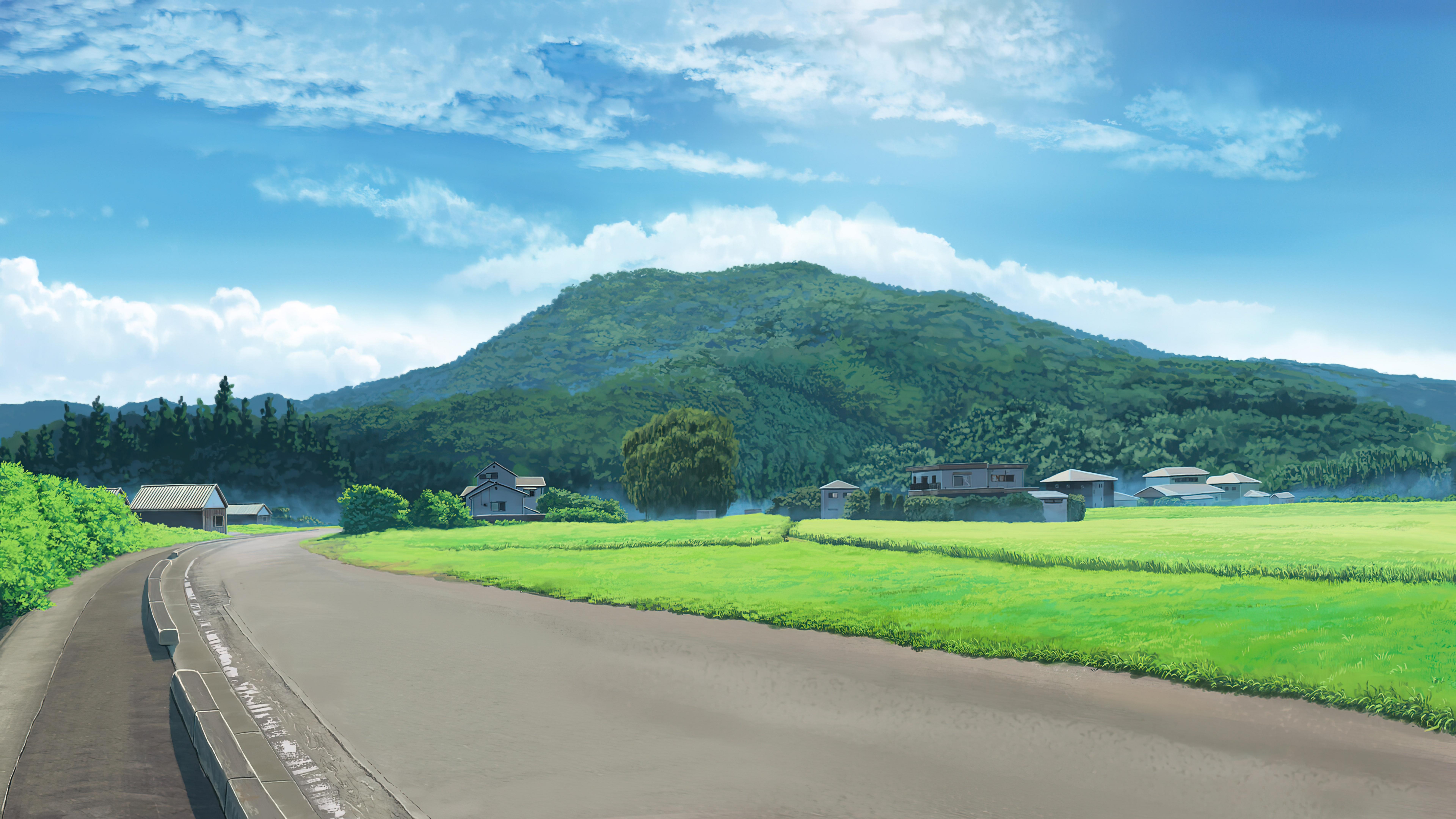 乡间绿野风光 乡村景色 绿色田野 青山蓝天 8K