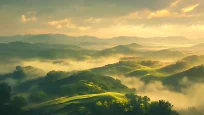 晨雾山谷 山水 晨雾 自然风光 4K