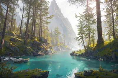 森林中的清澈湖泊 自然景观 风景画 绿色 2K