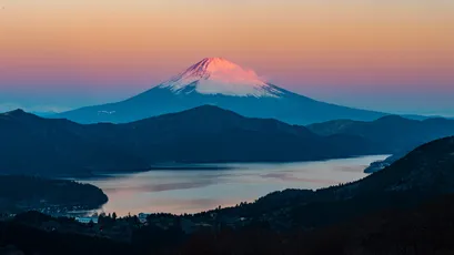 富士山日出 富士山 日出 湖景 4K