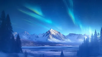 极光下的雪山 极光 雪山 夜晚 4K