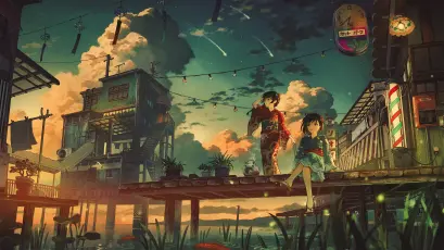 夜市黄昏 动漫风格 夜景 黄昏 2K