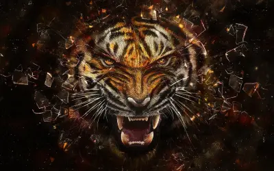 咆哮的虎头特写 老虎 猛兽 咆哮 1080P