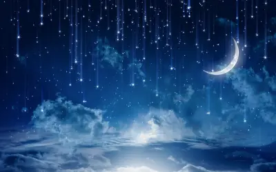 梦幻星空与弯月 夜空 星星 月亮 2K