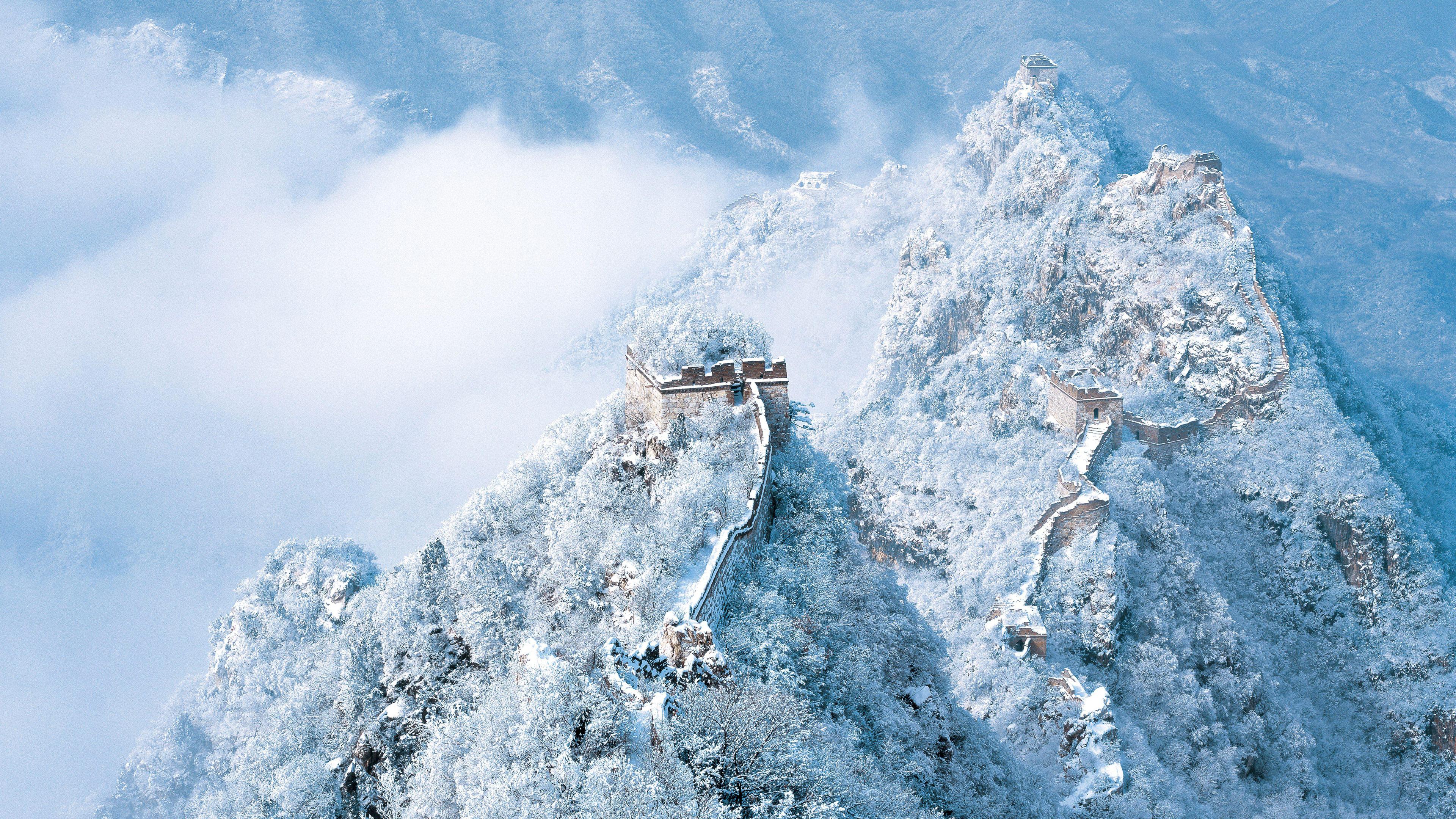 雪覆盖的长城 长城 冬季 雪景 4K