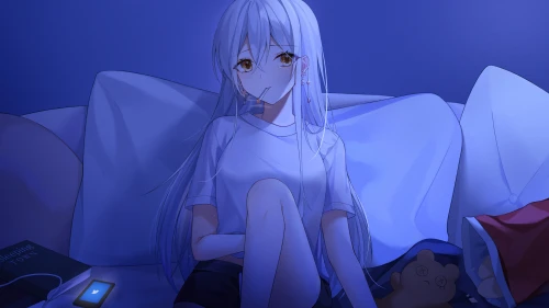 夜晚沙发上的动漫女孩 夜晚 沙发 动漫 4K