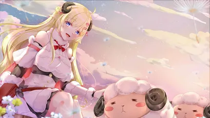 梦幻羊群少女 动漫风格 梦幻场景 粉色系 4K