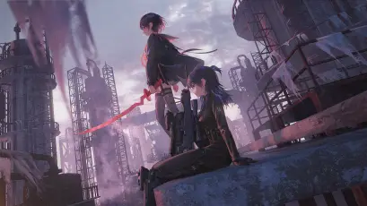 废墟中的少年 末日废墟 赛博朋克 黄昏色调 4K